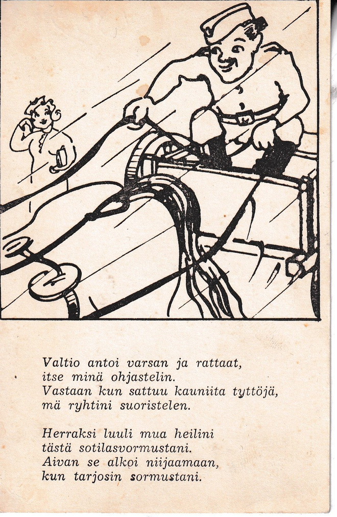 Valtio antoi varsan ja rattaat. Sotilas. hevonen , e235