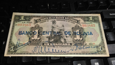 Bolivia 1 boliviano 1911-1929 P112 sn863 VF