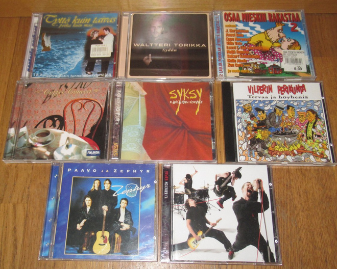 8 kpl:n paketti kotim. musiikkia cd-levyt