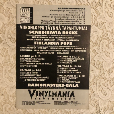 Vinylmania Lokakuu 1992. Ohjelmalehti.