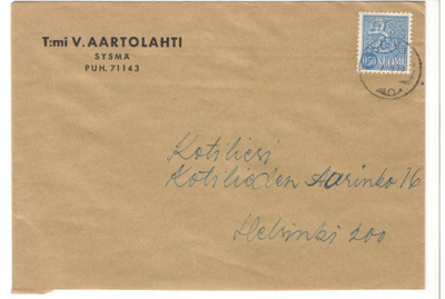 Sysmä,  v. 1970  firmakuori kotiseutukeräilijälle