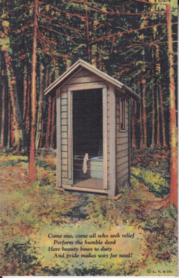 Huusi, puusee. pikkula. piirros. Wanhakortti . e120