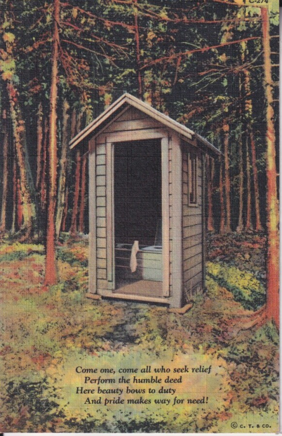 Huusi, puusee. pikkula. piirros. Wanhakortti .  e120