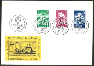 FDC 1950 Tuberkuloosi merkit LaPe 385 - 387 LOISTOT
