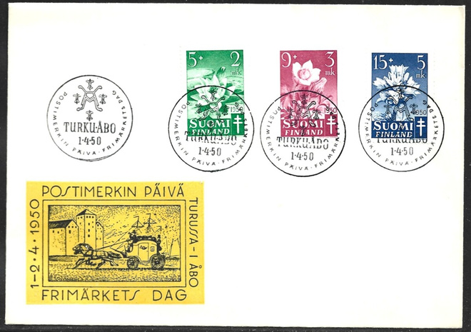 FDC 1950 Tuberkuloosi merkit  LaPe 385 - 387 LOISTOT