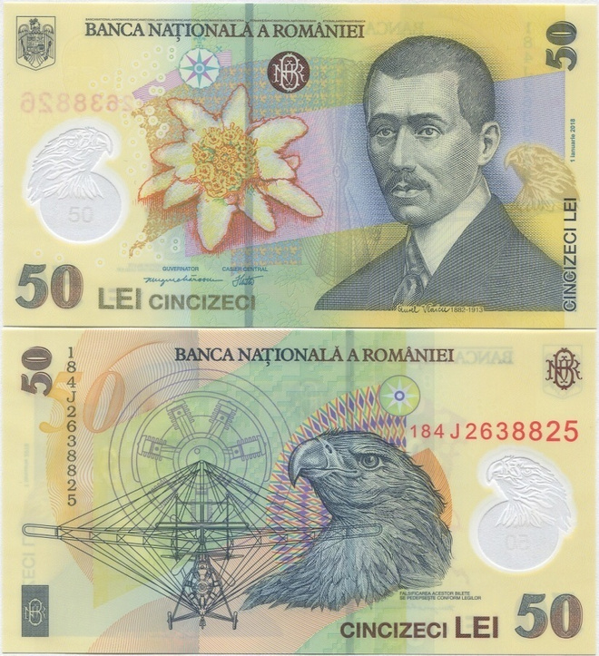 Romania 50 Lei 2018 UNC (P-120) Polymer, modifioitu vaakuna