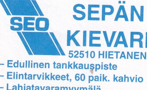Hietanen, Sepän Kievari . SEO, Tulitikkuetiketti.  e178