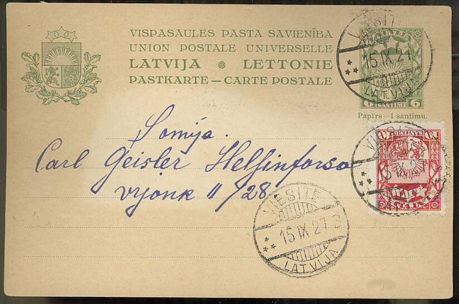 Latvia Mi 118 ehiökortilla Suomeen