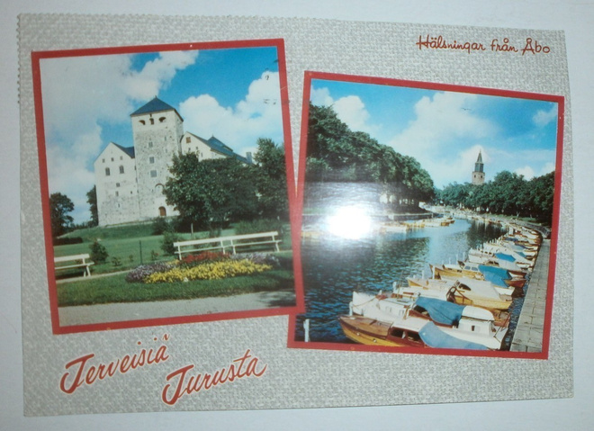 Turku, Turun linna ja jokirantaa, kaksikuvakortti, p. 1979