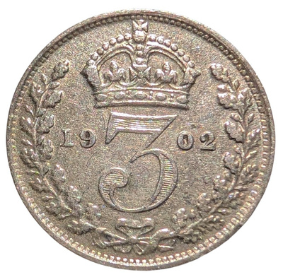 Iso-Britannia 3 Pence 1902 hopeaa