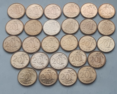 20 p 1966 - 90 kolikot, 27 kpl, UNC