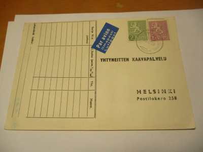 1956 Ivalo kotimaan lentopostia tarvelähetys