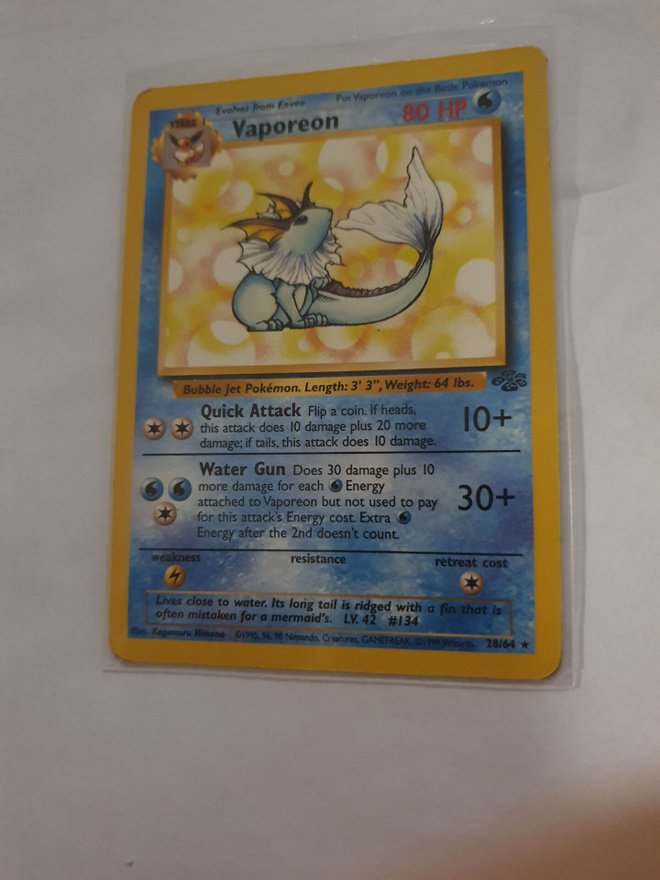 Vaporeon #28 Pokemon Jungle set RARE non holo card
