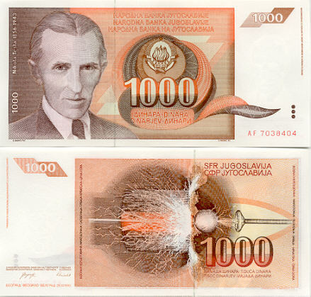 Jugoslavia 1000 Dinara v.1990 (P-107) UNC Tesla