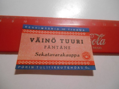TT Etiketti Puijo Väinö Tuuri Päntäne Sekatavarakauppa