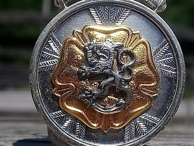 Upseeri merkki miekkoin. Halkaisija - 33 mm. Ilman nauha.