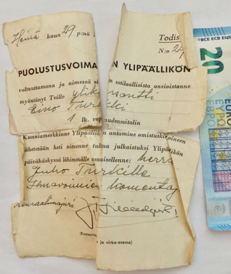 Todistus Vm1 Myöntö Kenraali Lundqvist Nimmari Sotalentäjä
