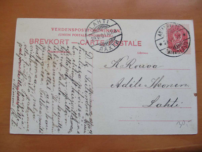1908 Anianpelto venäläisleima kortti Lahteen