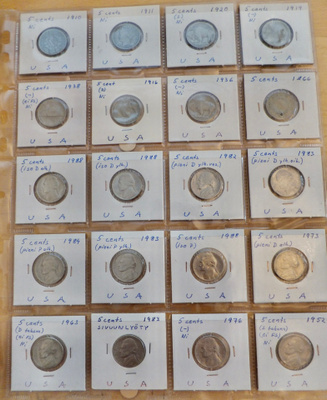 20 Kolikkoa USA 5 c 1866 - 1983