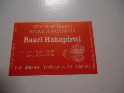 TT Etiketti Baari Hakapirtti Hamina
