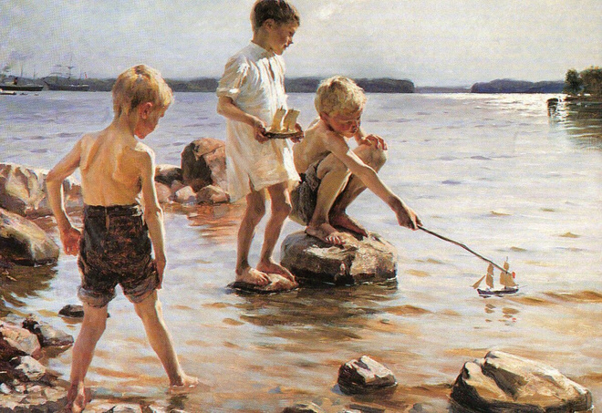 Albert Edelfelt Leikkiviä poikia rannalla