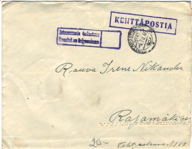 KENTTÄPOSTI -RAJAMÄKI +SOTASENSUURILEIMA