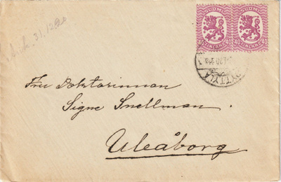 1920 2x40p merkkiparilla kirje Signe Snellmanille Ouluun