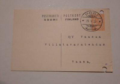 Pori Sundelin & Portin ehiöfirmakirjekortti 1927