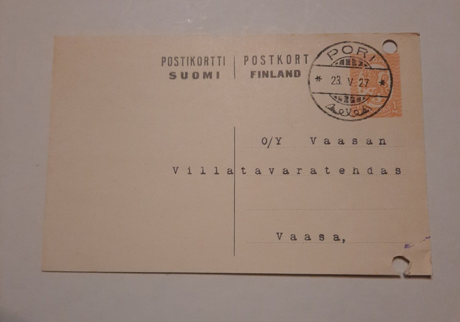 Pori Sundelin & Portin ehiöfirmakirjekortti 1927
