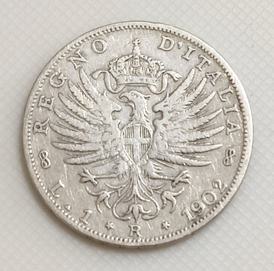 Italia 1 Liira 1902R, Vittorio Emanuele III, hopeakolikko