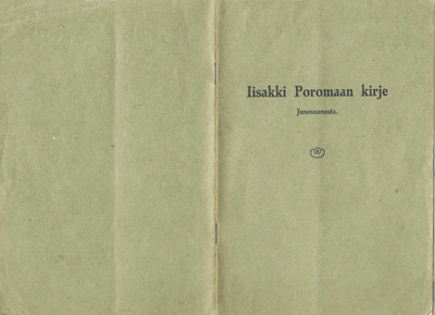 IISAKKI POROMAAN KIRJE JUNOSUANNOSTA 1920 PORI 16S.