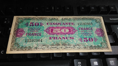 France Ranska 50 Francs 1944 Military F+