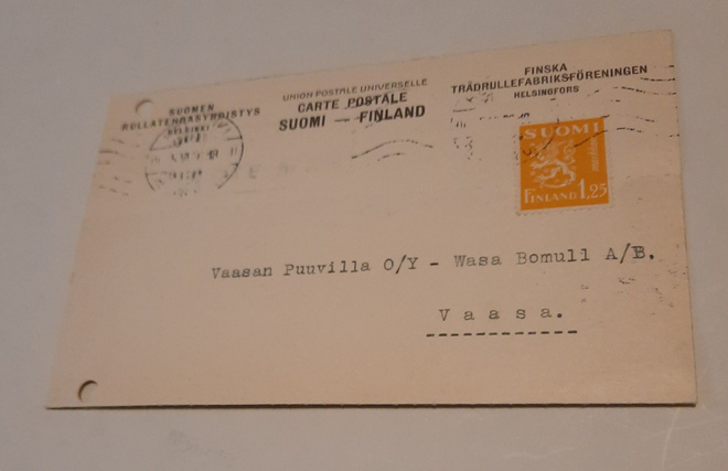 Firmakortti Suomen Rullatehdasyhdistys Helsinki, 1936