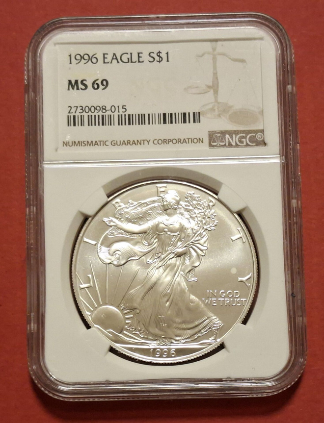USA Eagle 1996, 1 oz 999 hopeaa. Laatuluokitus. (KD4)
