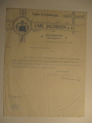 CARL JAKOBSENIN KIRJE SANOMALEHTI POHJALAISEEN 1901 (AB1)