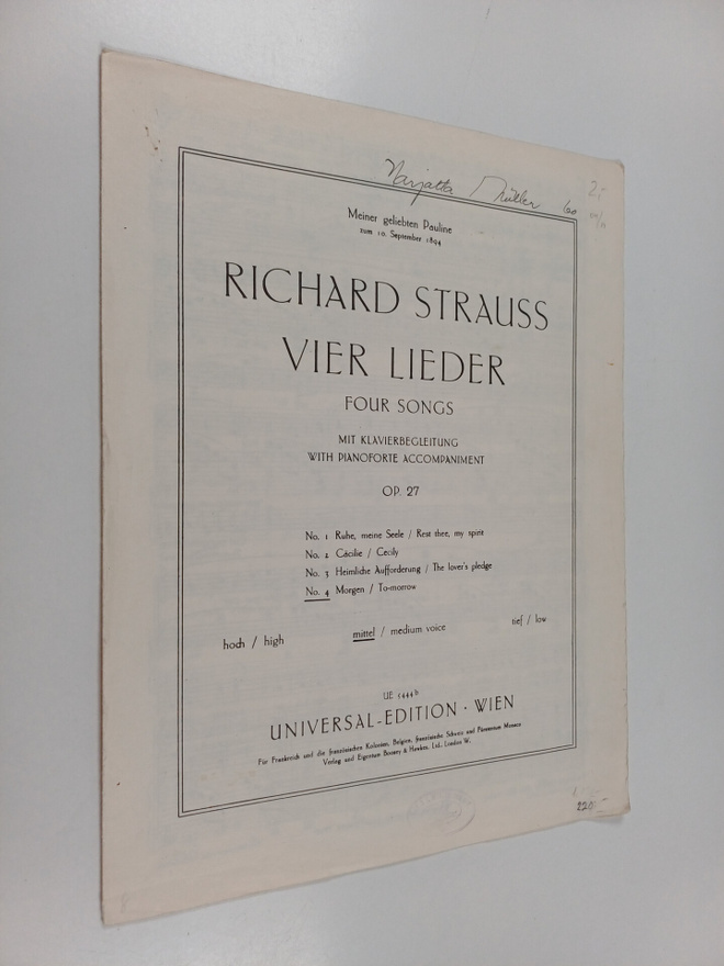 Richard Strauss - Vier lieder : Four songs