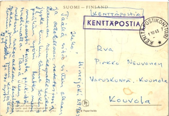 KENTTÄPOSTI  1963 KPK7 HINERJOKI-KOUVOLA