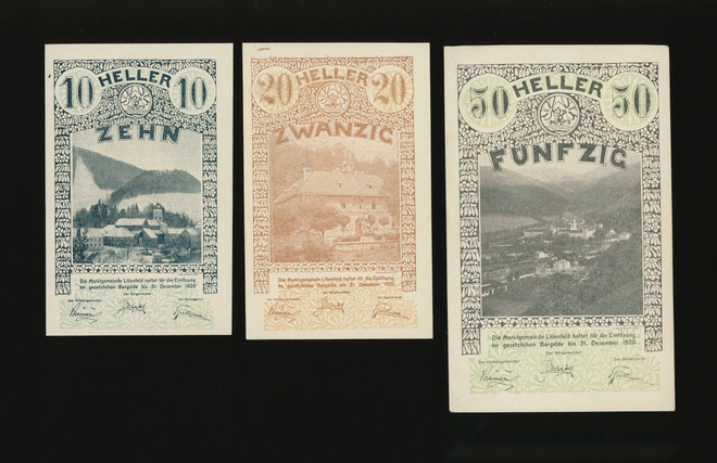 Itävalta Notgeld 10, 20, 50 Heller, Lilienfeld 1920