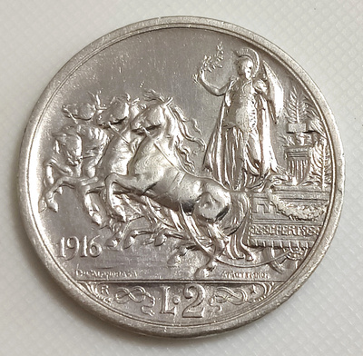 Italia 2 Lire 1916, Vittorio Emanuele III, Hopeakolikko