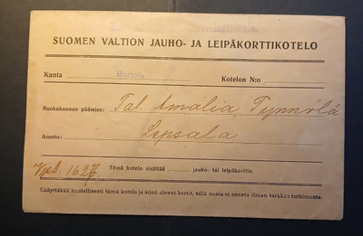 Suomen valtion Jauho- ja leipäkorttikotelo 1918