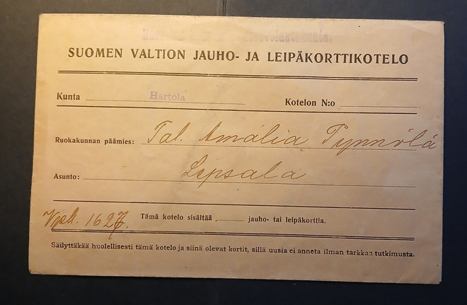 Suomen valtion Jauho- ja leipäkorttikotelo 1918