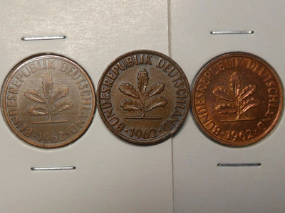 Saksa. 2 pfennig 1962D, F, J.