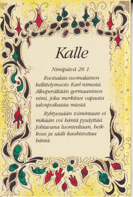 Kalle , nimikortti .  e204