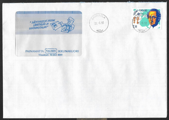 Postilähetys - Eurooppa 1992 LAPE 1174) Saukkola 28.8.1992