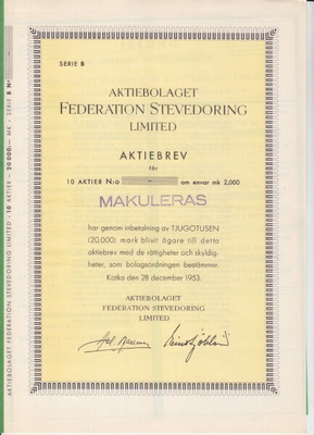 0sakekirja AB Federation stevedoring limited Kotka.