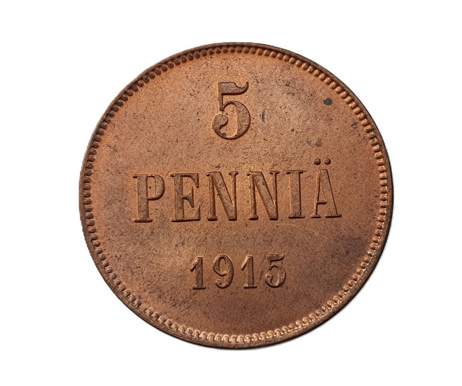 5 penniä 1915 - hienokuntoinen!