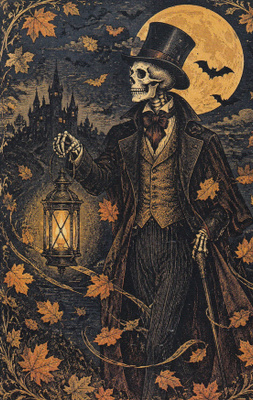 Halloween luuranko on pukeutunut tyylikkäästi
