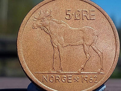 Norja 5 Ore 1962. Pronssivärinen kolikko. Halkaisija - 26 mm