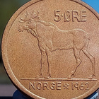 Norja 5 Ore 1962. Pronssivärinen kolikko. Halkaisija - 26 mm - pikkukuva 1