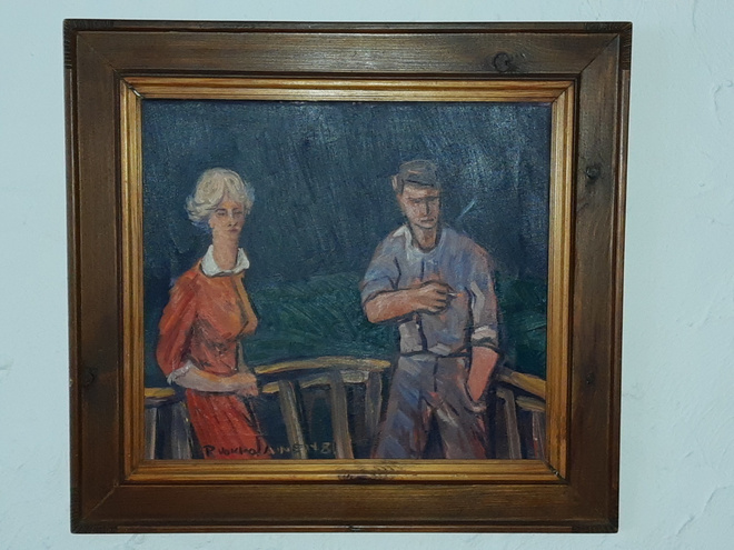 Raimo Vokkolainen TAPAAMINEN  öljyväri  v.1981